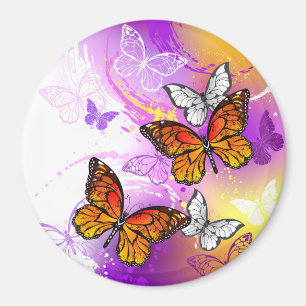 Monarch Butterflies on Purple Background Magnet
