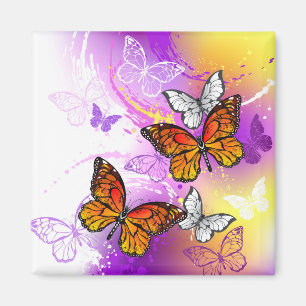 Monarch Butterflies on Purple Background Magnet