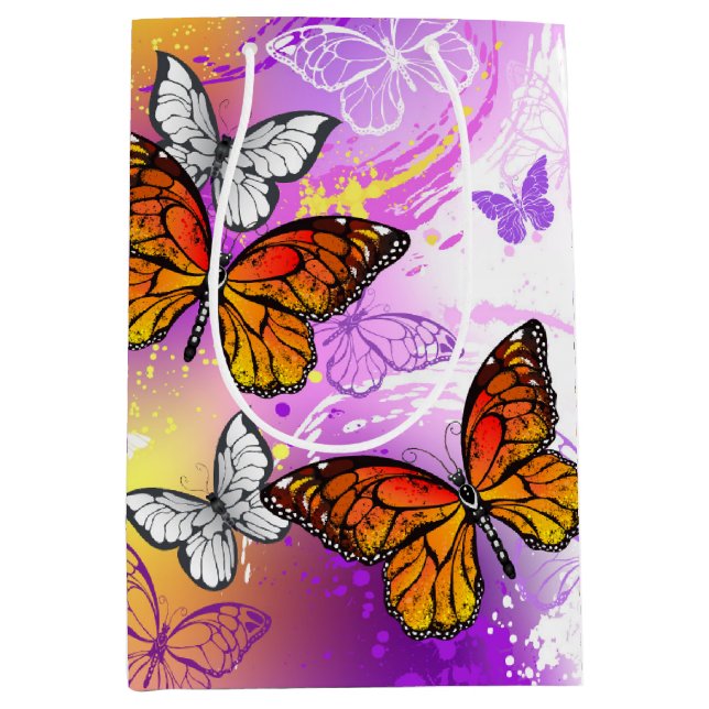 Monarch Butterflies on Purple Background Medium Gift Bag (Front)