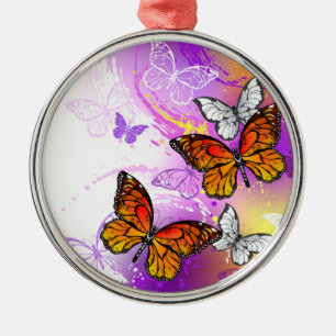 Monarch Butterflies on Purple Background Metal Ornament