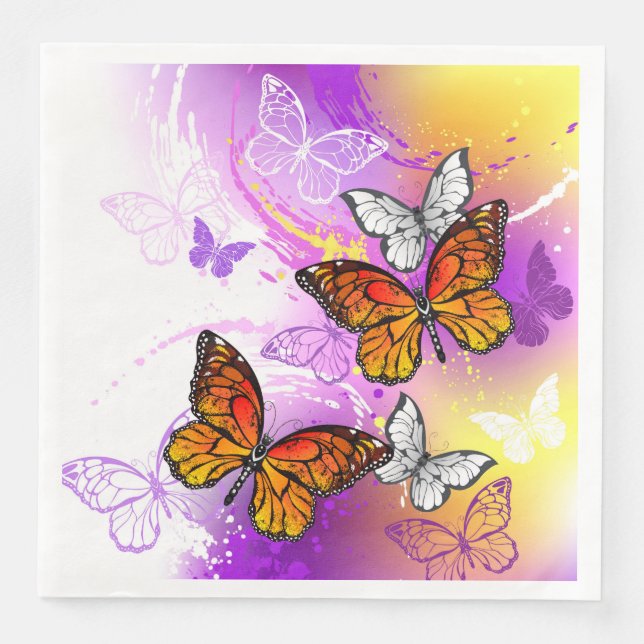 Monarch Butterflies on Purple Background Napkin (Front)