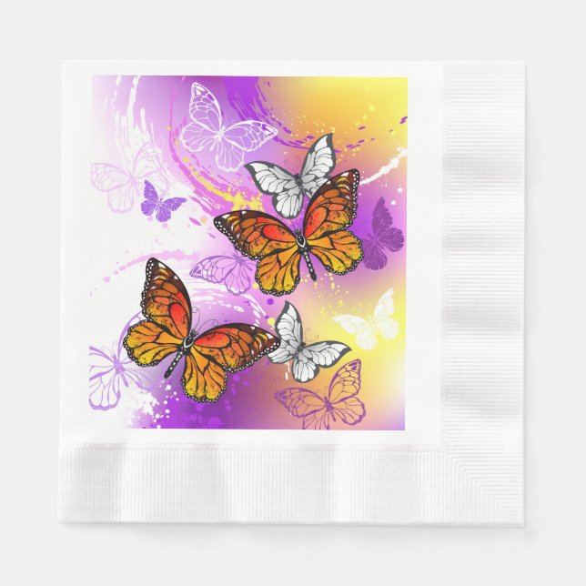 Monarch Butterflies on Purple Background Napkin (Front)