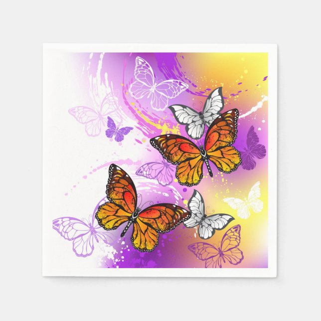 Monarch Butterflies on Purple Background Napkin (Front)