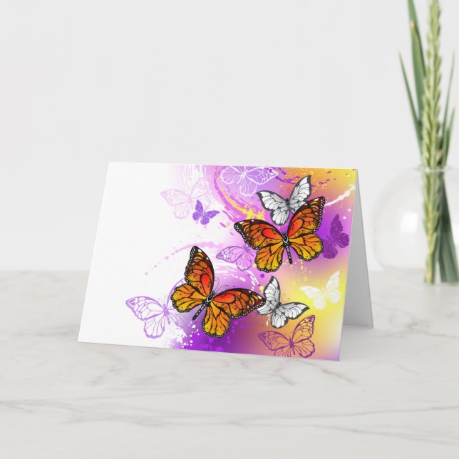 Monarch Butterflies on Purple Background Note Card (Front)