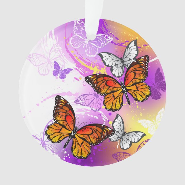 Monarch Butterflies on Purple Background Ornament (Front)