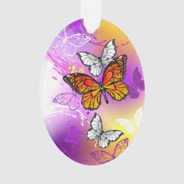 Monarch Butterflies on Purple Background Ornament (Front)