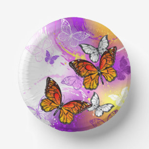 Monarch Butterflies on Purple Background Paper Plate