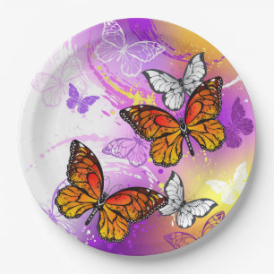 Monarch Butterflies on Purple Background Paper Plate