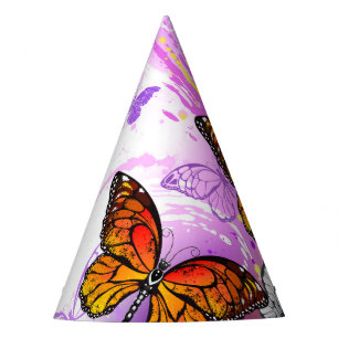 Monarch Butterflies on Purple Background Party Hat