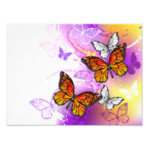 Monarch Butterflies on Purple Background Photo Print