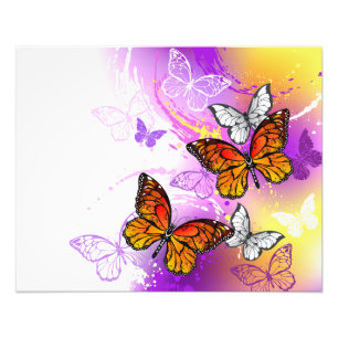 Monarch Butterflies on Purple Background Photo Print