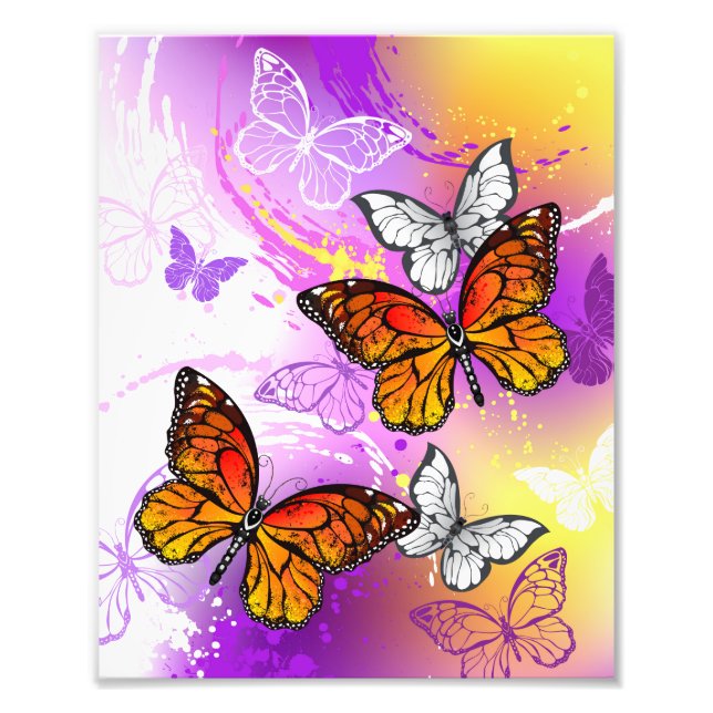 Monarch Butterflies on Purple Background Photo Print (Front)
