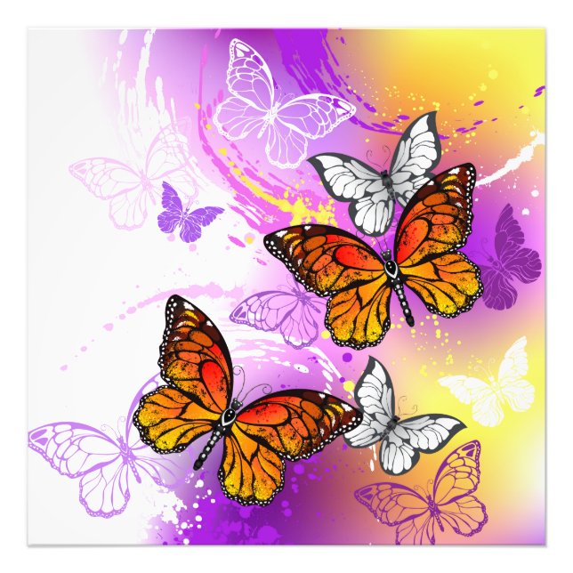 Monarch Butterflies on Purple Background Photo Print (Front)