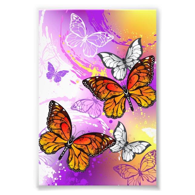 Monarch Butterflies on Purple Background Photo Print (Front)