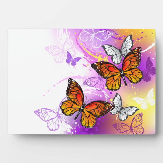Monarch Butterflies on Purple Background Plaque (Front)