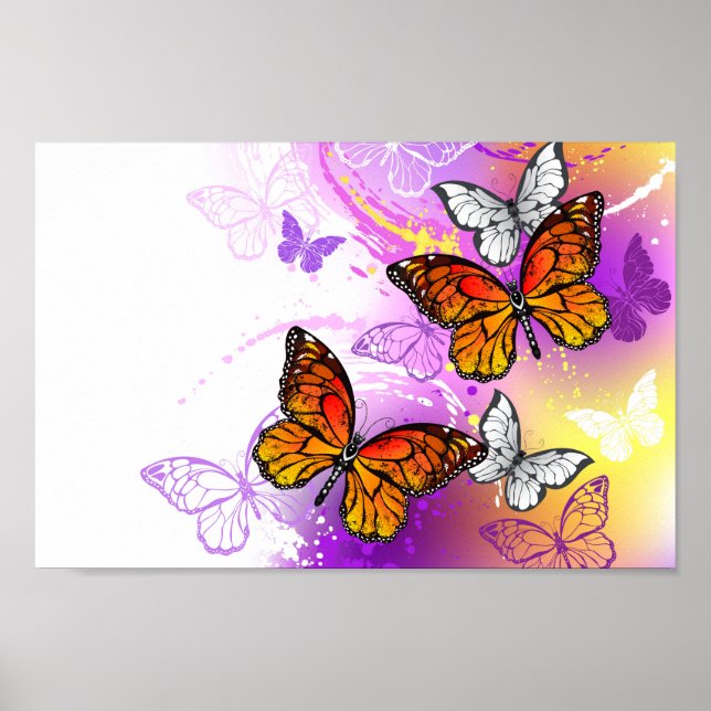 Monarch Butterflies on Purple Background Poster (Front)