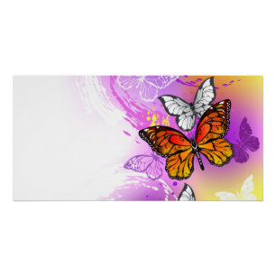 Monarch Butterflies on Purple Background Poster