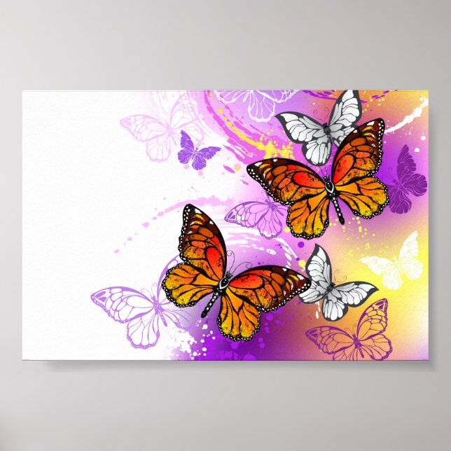 Monarch Butterflies on Purple Background Poster (Front)