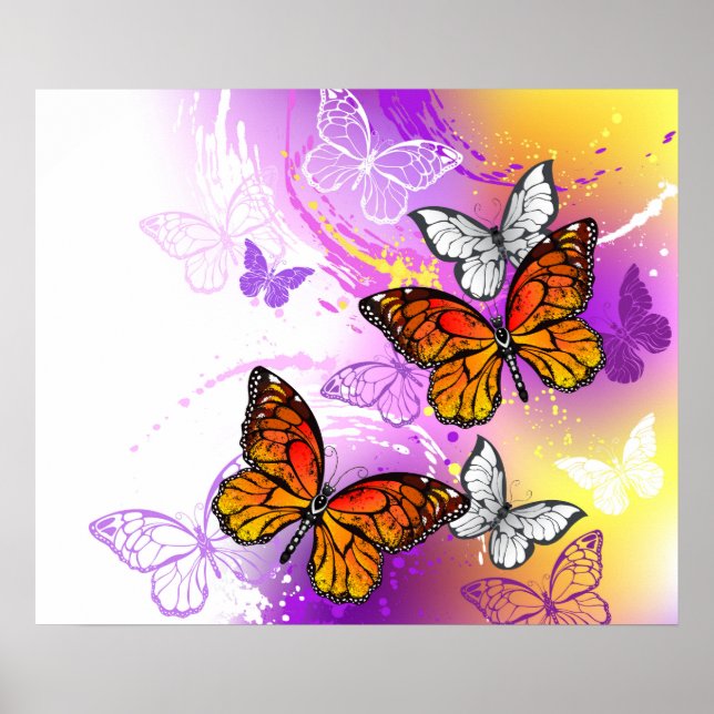 Monarch Butterflies on Purple Background Poster (Front)