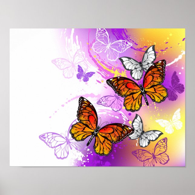 Monarch Butterflies on Purple Background Poster (Front)