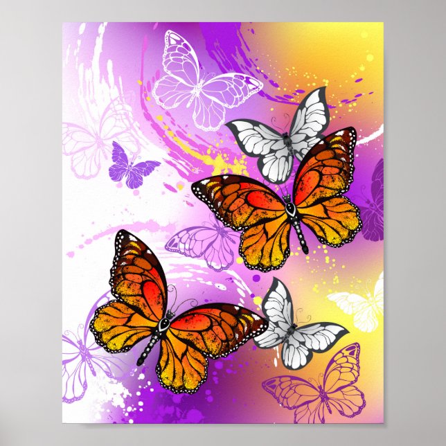 Monarch Butterflies on Purple Background Poster (Front)