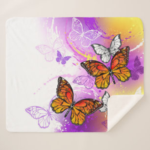 Monarch Butterflies on Purple Background Sherpa Blanket