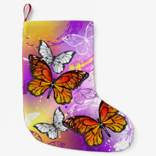 Monarch Butterflies on Purple Background Small Christmas Stocking