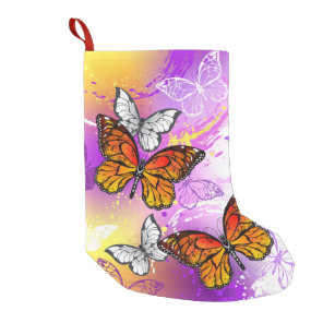 Monarch Butterflies on Purple Background Small Christmas Stocking