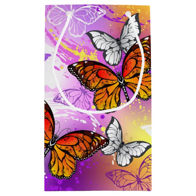 Monarch Butterflies on Purple Background Small Gift Bag (Back)