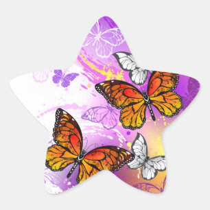 Monarch Butterflies on Purple Background Star Sticker