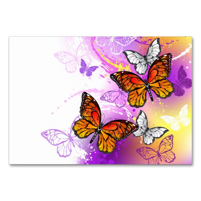 Monarch Butterflies on Purple Background Table Number (Front)