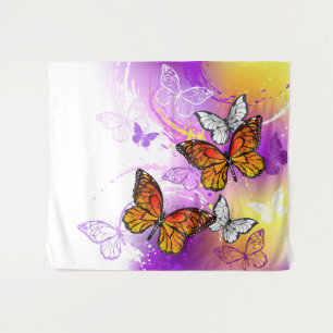 Monarch Butterflies on Purple Background Tapestry