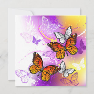 Monarch Butterflies on Purple Background Thank You Card