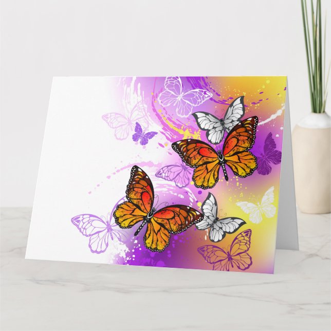 Monarch Butterflies on Purple Background Thank You Card (Front)