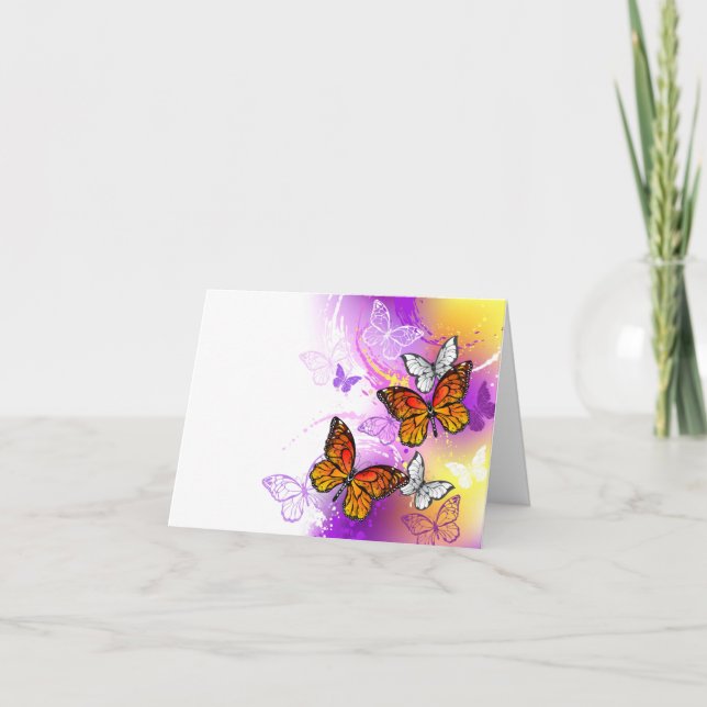 Monarch Butterflies on Purple Background Thank You Card (Front)