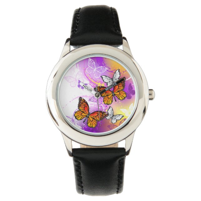 Monarch Butterflies on Purple Background Watch (Front)