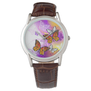 Monarch Butterflies on Purple Background Watch