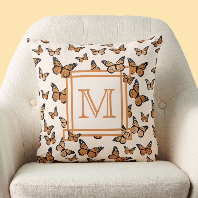 Monarch Butterflies Orange Custom Monogram Cushion (Creator Uploaded)