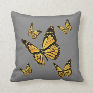 MONARCH BUTTERFLIES PATTERN GREY ART CUSHION