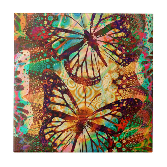 Monarch Butterflies Psychedelic Tie Dye Ceramic Tile (Front)