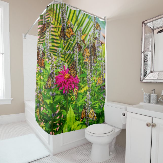 Monarch Butterflies Shower Curtain (In Situ)