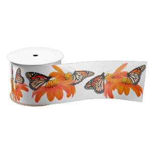Monarch Butterflies Sunflower Floral Flower Garden Satin Ribbon
