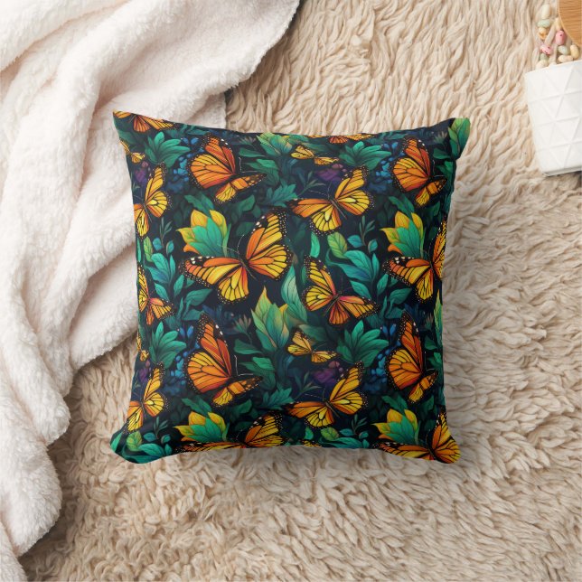 Monarch Butterflies Throw Pillow (Blanket)