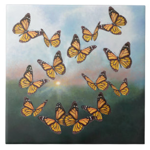 Monarch Butterflies Welcome Dawn Ceramic Tile