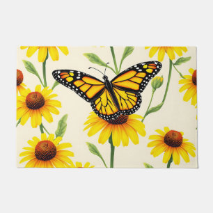 Monarch Butterflies Yellow Daisies Pattern Doormat