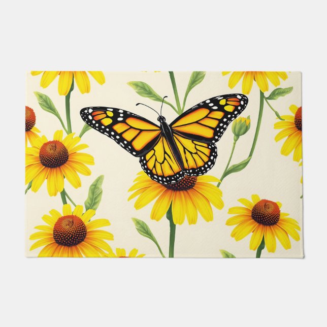 Monarch Butterflies Yellow Daisies Pattern Doormat (Front)