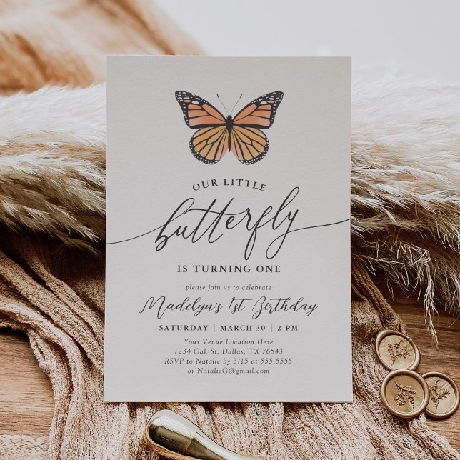 Monarch Butterfly 1st Birthday Invitation (Creator Uploaded)