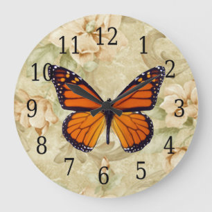 Monarch Butterfly And Flowers Clock