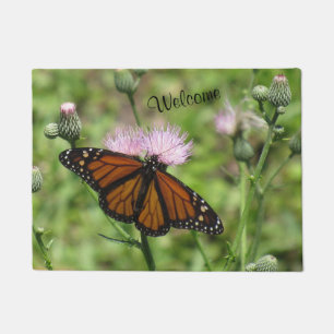 Monarch Butterfly and Pink Thistles -  Welcome  Doormat