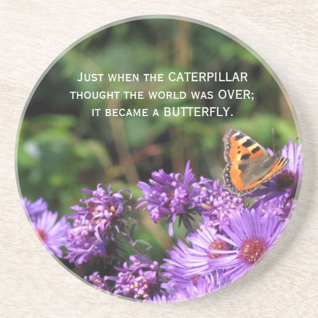 Monarch butterfly and purple flowers coaster (Front)